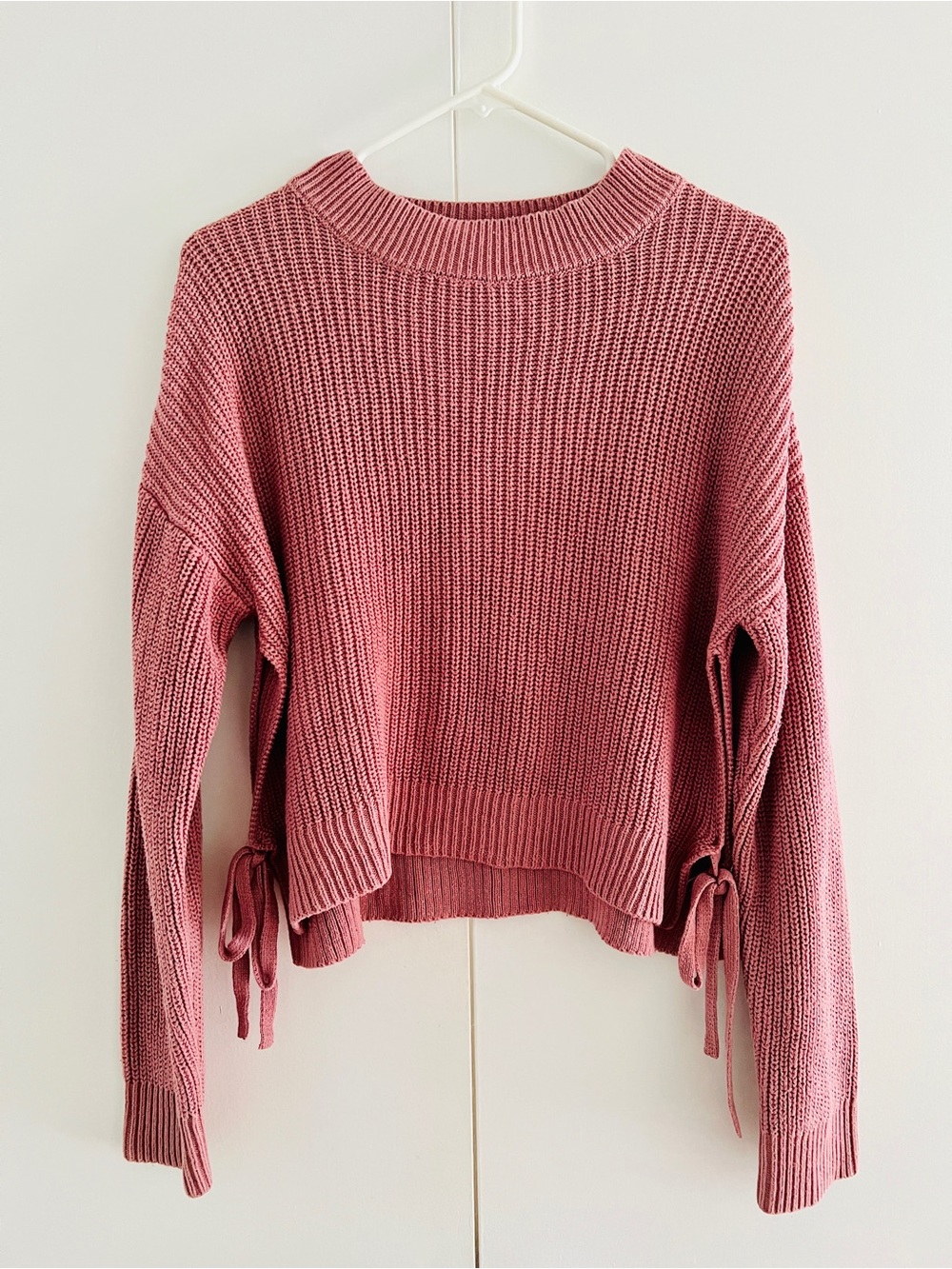 forever 21 mauve pink dusty rose knit sweater with side ties size large